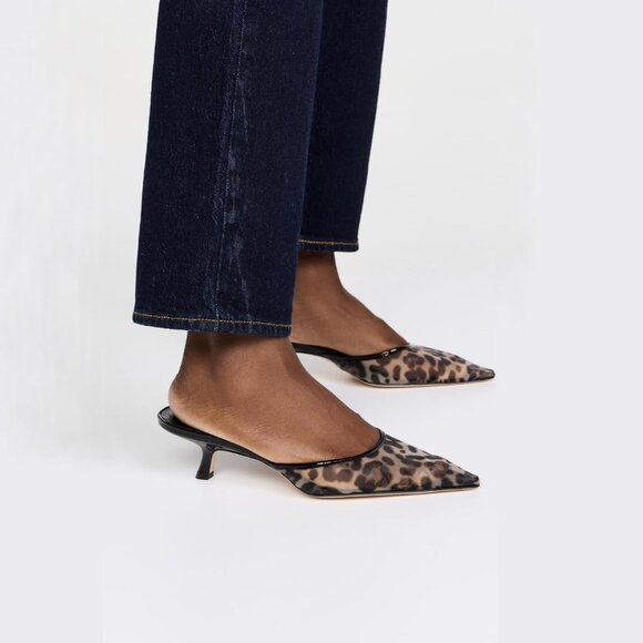 Caradise Women Leopard Kitten Closed Pointed Toe Mesh Slip On Backless Low Heels - Picture 6 of 6